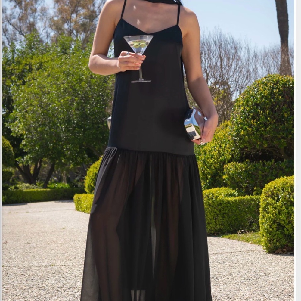 Show Me Your MuMu Dalia Black Maxi Slip Dress with Sheer Skirt